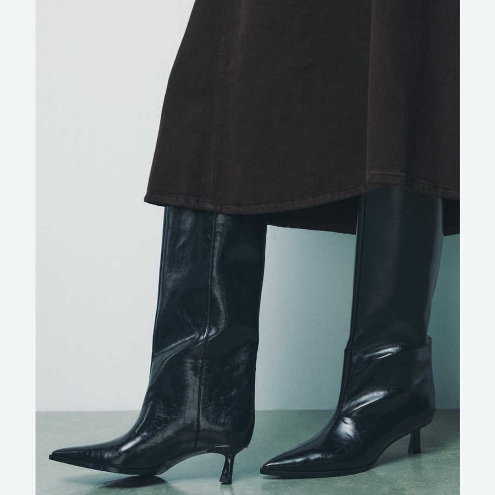 Zara Black Heeled Leather Boots